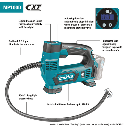 MAKITA MP100DZ 12V MAX  CORDLESS INFLATOR